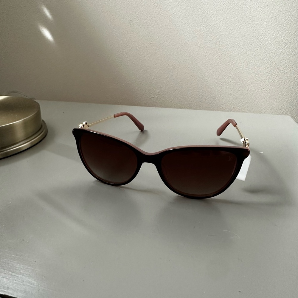 Chic Brown Cat-Eye Sunglasses with Colorful Printed Case